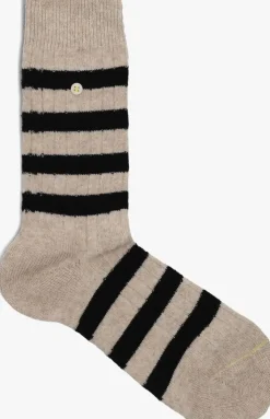 beige alfredo gonzales sokken merino cosy rib stripes