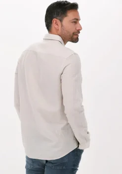 beige calvin klein casual overhemd cotton linen chest pocket shirt