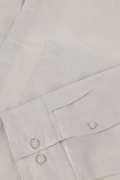 beige calvin klein casual overhemd cotton linen chest pocket shirt