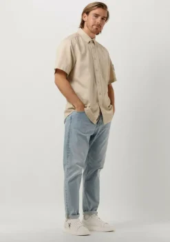 beige calvin klein casual overhemd linen ss shirt