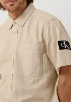 beige calvin klein casual overhemd linen ss shirt