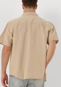 beige calvin klein casual overhemd linen cotton s/s shirt