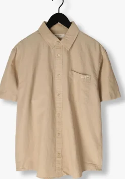 beige calvin klein casual overhemd linen cotton s/s shirt