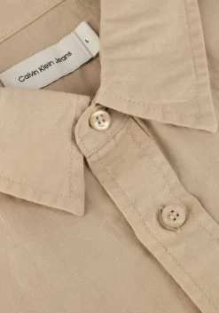 beige calvin klein casual overhemd linen cotton s/s shirt