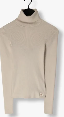 beige calvin klein coltrui woven label roll neck sweater