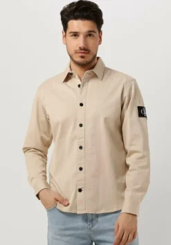 beige calvin klein overshirt monologo badge relaxed shirt