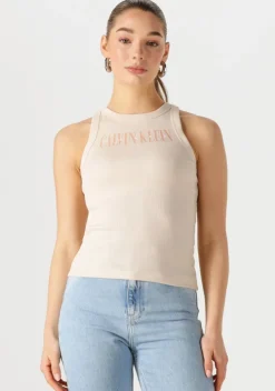 beige calvin klein top varsity calvin klein rib tank