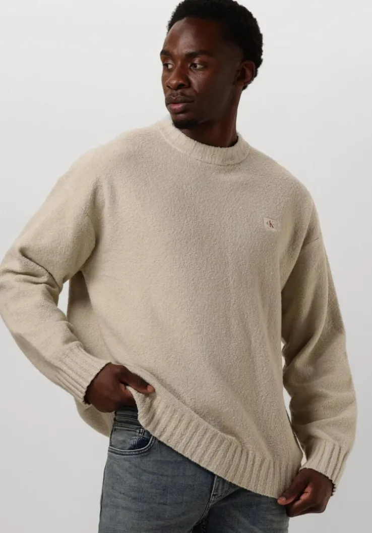 beige calvin klein trui boucle boxy sweater