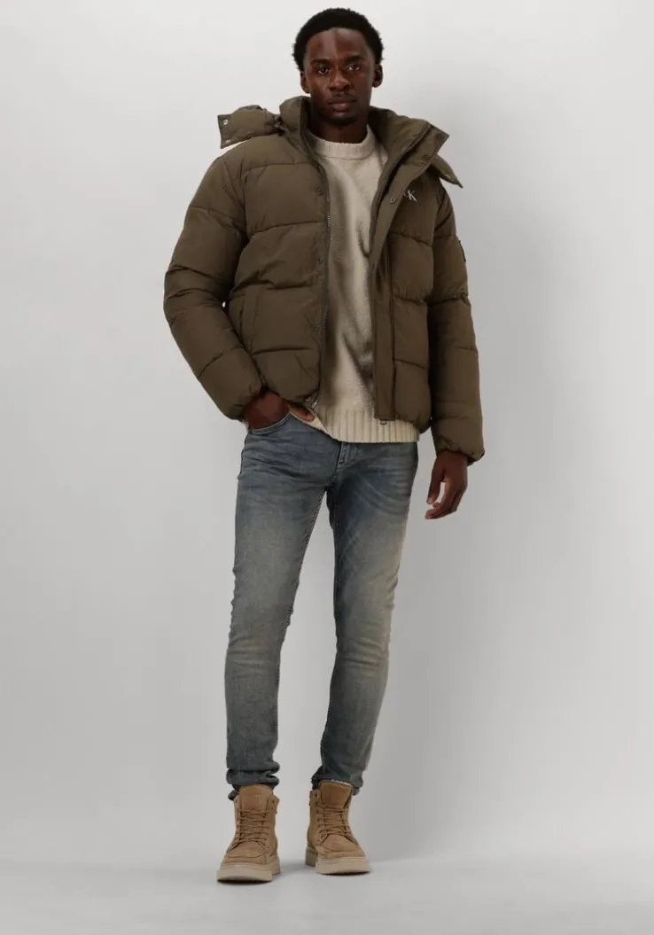 beige calvin klein trui boucle boxy sweater