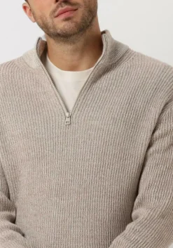 beige calvin klein trui badge plated half zip sweater