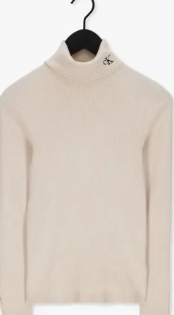 beige calvin klein trui ck tight roll neck sweater