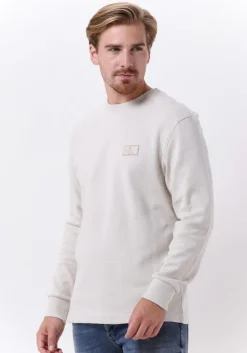 beige calvin klein trui shrunken badge ls waffle tee