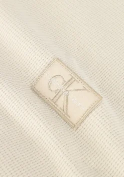 beige calvin klein trui shrunken badge ls waffle tee
