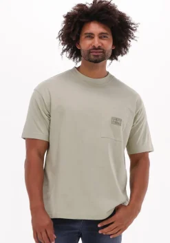 beige calvin klein t-shirt shrunken badge pocket tee