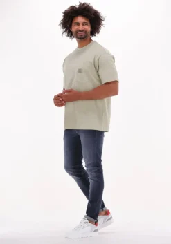 beige calvin klein t-shirt shrunken badge pocket tee