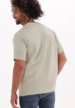 beige calvin klein t-shirt shrunken badge pocket tee