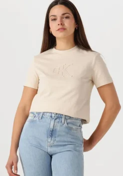 beige calvin klein t-shirt ck applique regular tee