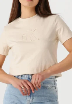 beige calvin klein t-shirt ck applique regular tee