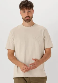 beige calvin klein t-shirt ck applique tee