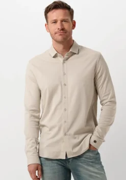 beige cast iron casual overhemd long sleeve shirt cf tec tone interlock jersey