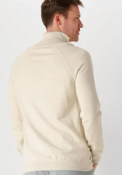 beige cast iron trui half zip collar cotton stretch