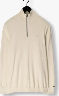 beige cast iron trui half zip collar cotton stretch