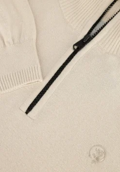 beige cast iron trui half zip collar cotton stretch