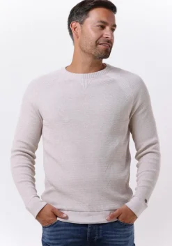 beige cast iron trui r-neck cotton mouline slub