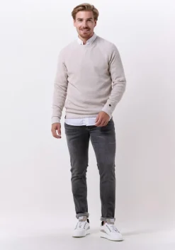 beige cast iron trui r-neck cotton mouline slub