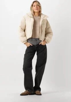 beige co'couture gewatteerde jas frosty crop purr jacket