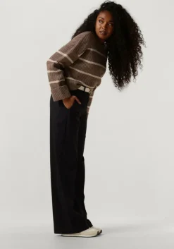 beige co'couture trui row stripe box crop knit