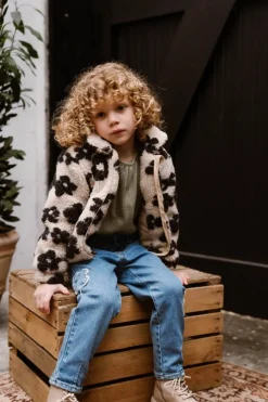 beige daily7 faux fur jas teddy flower jacket