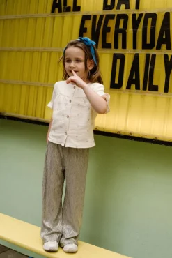 beige daily7 flared broek metallic wide pants