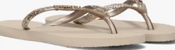 beige havaianas teenslippers kids slim glitter ii