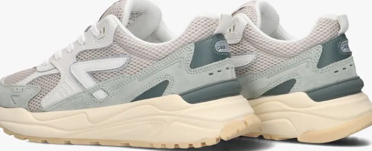 beige hub lage sneakers grid-w