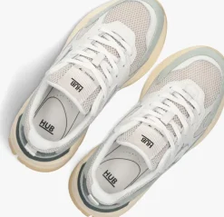 beige hub lage sneakers grid-w