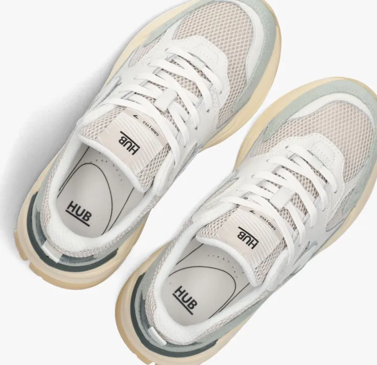 beige hub lage sneakers grid-w