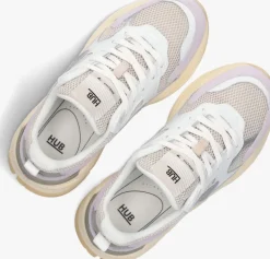 beige hub lage sneakers grid-w