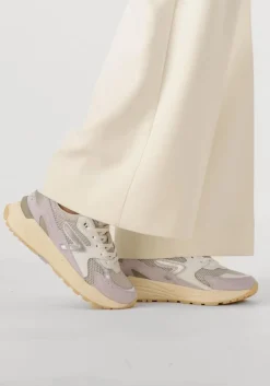 beige hub lage sneakers grid-w