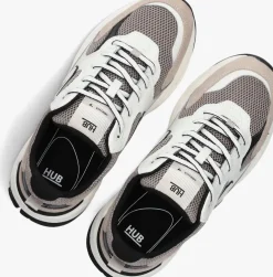 beige hub lage sneakers grid-m