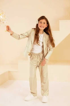 beige like flo blazer metallic crepe blazer