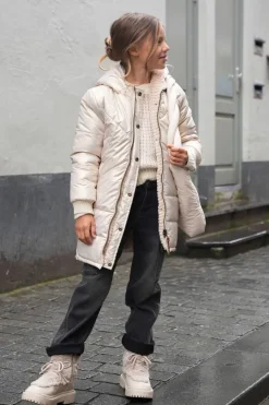 beige like flo gewatteerde jas ariana flo girls reversible hooded long jacket