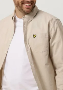 beige lyle & scott casual overhemd cotton linen button down shirt