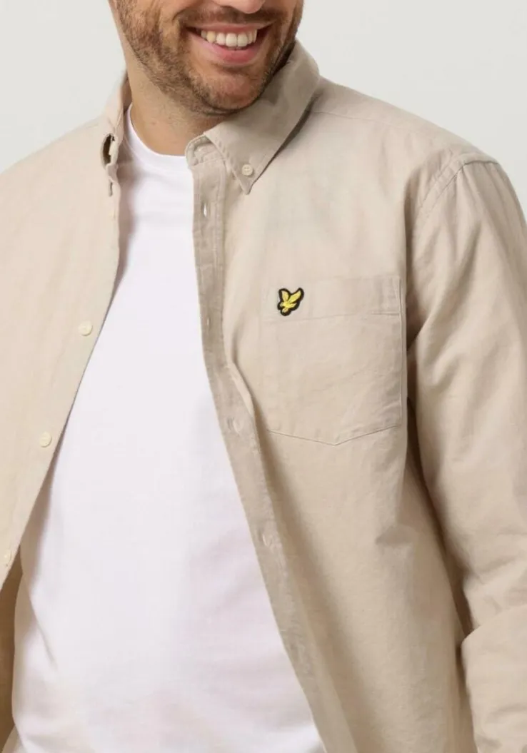 beige lyle & scott casual overhemd cotton linen button down shirt