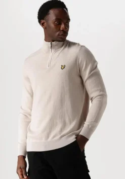 beige lyle & scott trui cotton merino quarter zip jumper