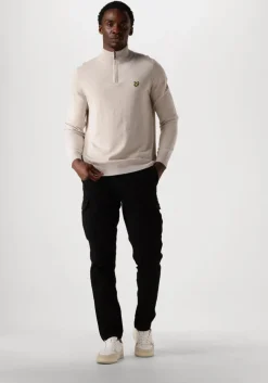 beige lyle & scott trui cotton merino quarter zip jumper