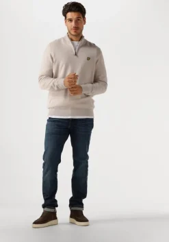 beige lyle & scott trui cotton merino quarter zip jumper