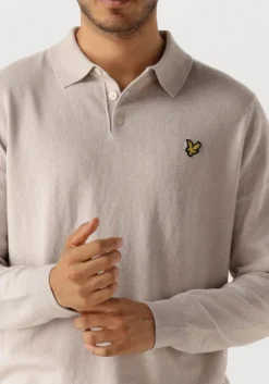 beige lyle & scott trui cotton merino long sleeve knitted polo