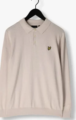 beige lyle & scott trui cotton merino long sleeve knitted polo
