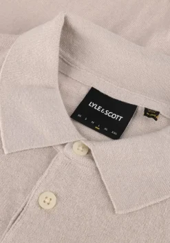 beige lyle & scott trui cotton merino long sleeve knitted polo